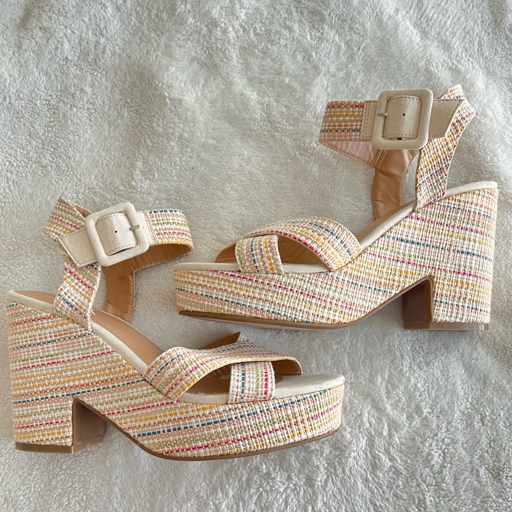 Multi-colored Tweed Platform Heel